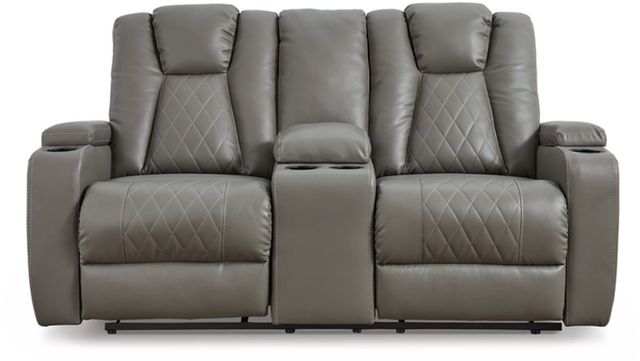 Signature Design by Ashley® Mancin Gray Reclining Loveseat with Console-2