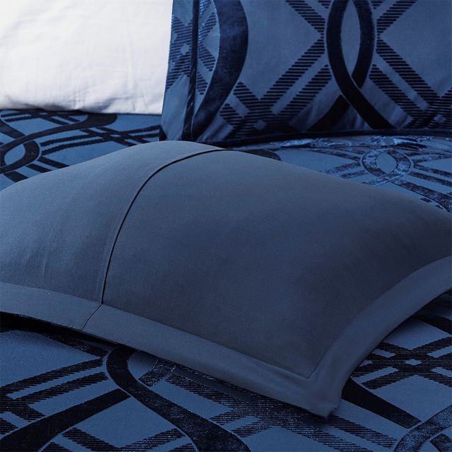 Olliix by Madison Park 3 Piece Navy King/California King Dolores Velvet Duvet Set-4