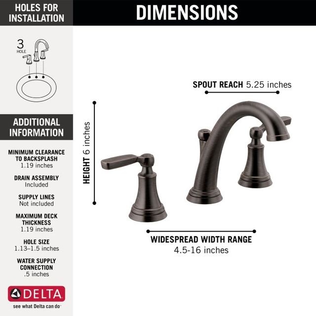 Delta Woodhurst® Venetian Bronze 2-Handle Widespread Bathroom Faucet-3