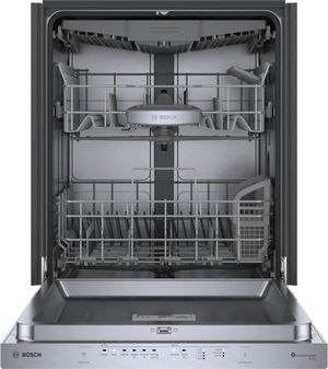Front view of the Bosch® 500 Series 24" Stainless Steel Top Control Built In Dishwasher
