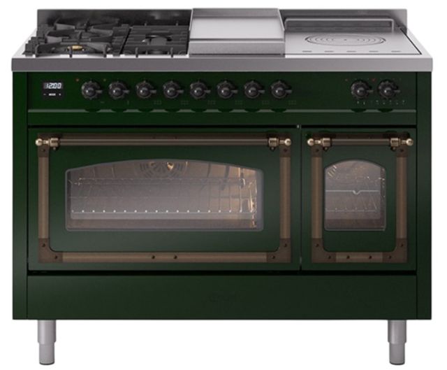 Ilve® Nostalgie II Noblesse 48'' Emerald Green Pro Style Dual Fuel Range with Burnished Trim-0
