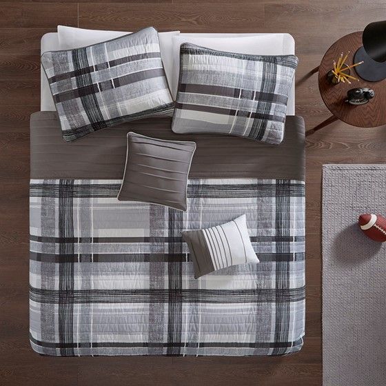 Olliix by Intelligent Design Rudy Black Twin/Twin Extra Large Plaid Reversible Coverlet Set-1