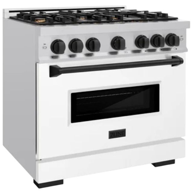 ZLINE Classic Autograph Edition 36" Stainless Steel Pro Style Gas Range with White Matte Door and Matte Black Accents-2