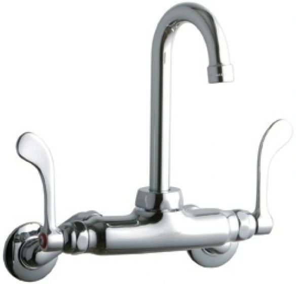Elkay Chrome Foodservice 3-8" Adjustable Centers Wall Mount Faucet with 4" Gooseneck Spout and 4" Wristblade Handle-0