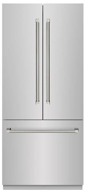 ZLINE Autograph Edition 36 " 19.6 Cu. Ft. Stainless Steel Interior and Polished Nickel Helix Handles French Door Built-In Bottom Freezer Refrigerator with Water Dispenser and Ice Maker-0