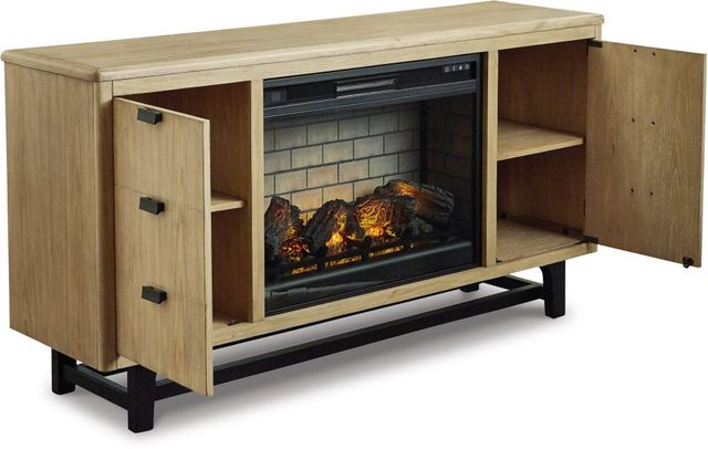 Signature Design by Ashley® Freslowe Light Brown TV Stand with Electric Fireplace-2