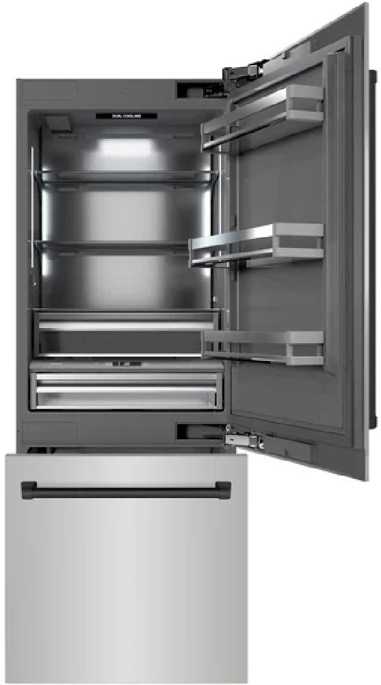 ZLINE Autograph Edition 30" 16.1 Cu. Ft. Stainless Steel Built-In Bottom Freezer Refrigerator with Graphite Gray Interior and Matte Black Accents-1