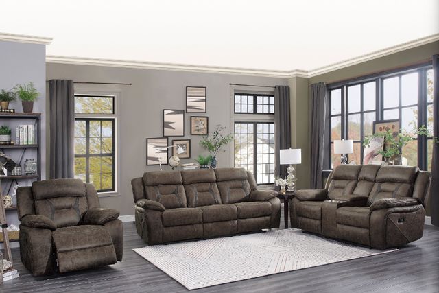 Homelegance® Madrona Dark Brown Double Manual Reclining Loveseat with Center Console-1