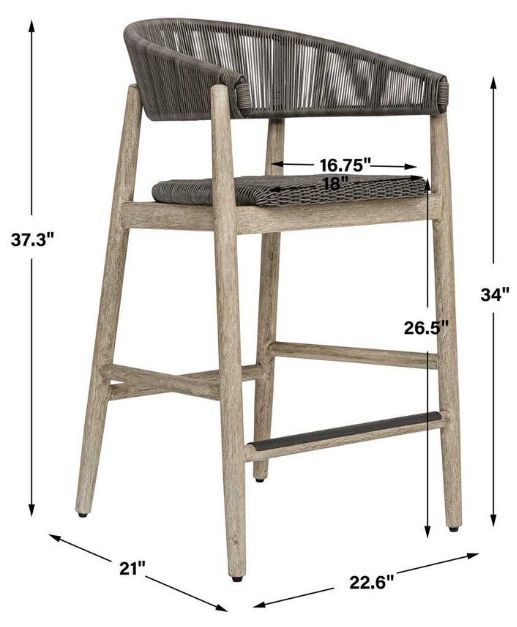 Uttermost® Dermott Cerused Wheat Wooden Outdoor Counter Stool-2