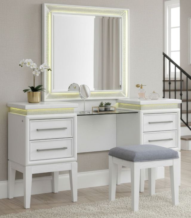 Liberty Furniture Reflections 3-Piece Gray/Pearl White/Rhinestone Vanity Table Set-1