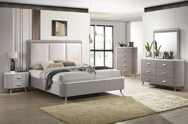 Furniture of America® Aldridge 4-Piece Light Gray Queen Bedroom Set-0