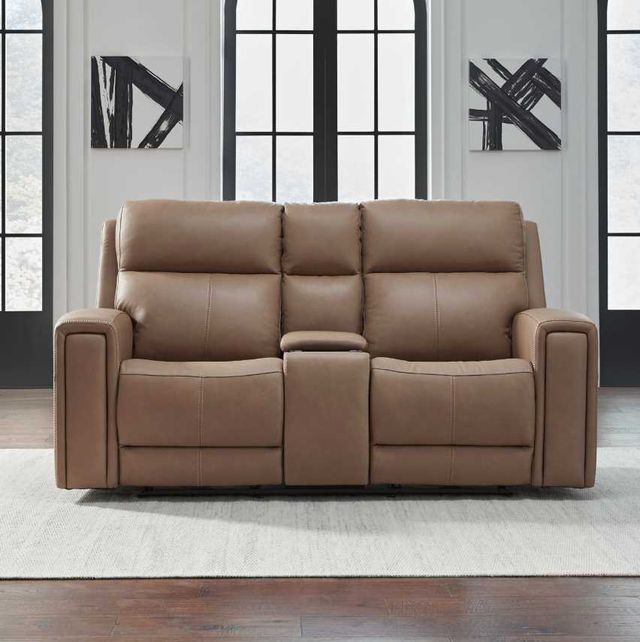 Liberty Furniture Camden Aline Toast Leather Power Reclining Loveseat with Console-2