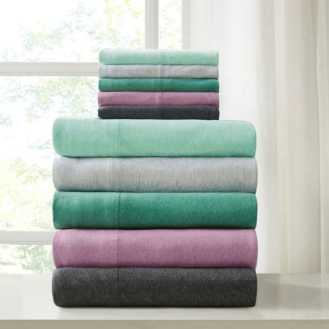 Olliix by Urban Habitat Light Grey Twin Heathered Cotton Jersey Knit Sheet Set-3