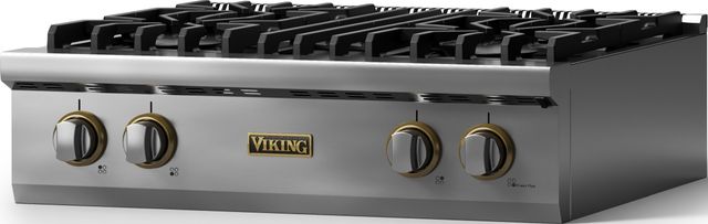 Viking 5 Series 30” Stainless Steel 4-Burner Natural Gas Rangetop with Brushed Brass Trim-1