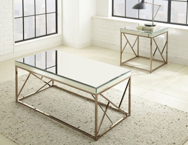 Steve Silver Co. Evelyn Mirrored Top End Table with Copper Chrome Base-1