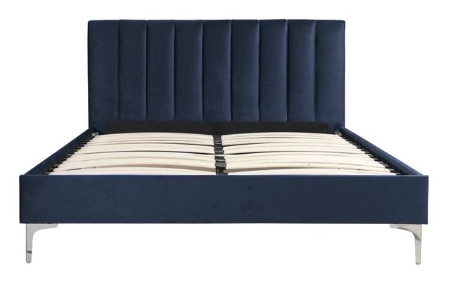 Mazin Furniture Melina Navy Blue Queen Upholstered Platform Bed-3