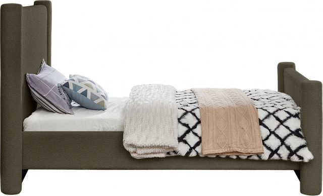 Meridian Furniture Elias Olive Twin Boucle Fabric Upholstered Panel Bed-1