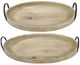 A & B Home 2-Piece Natural Brown Round Wooden Trays with Handles Set-0