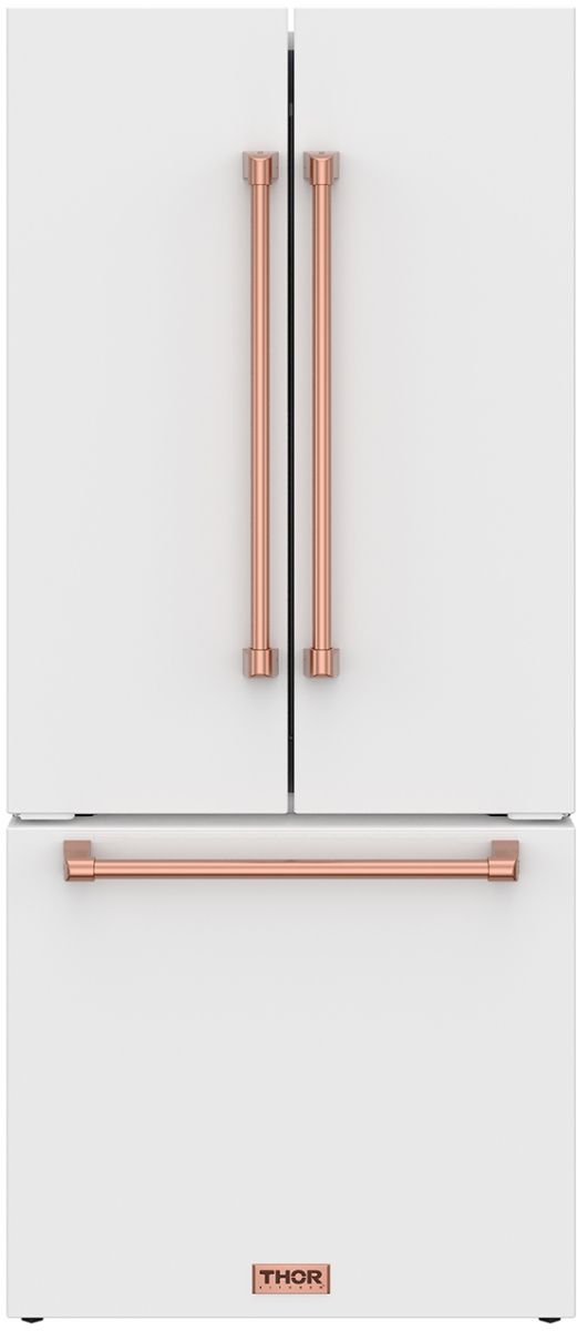 Thor Kitchen Gordon Ramsay Series 30" White French Door Counter Depth Refrigerator with Rose Gold Hardware-0