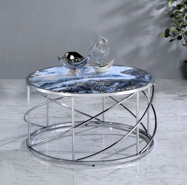 ACME Furniture Lyda Blue Coffee Table with Chrome Base-1