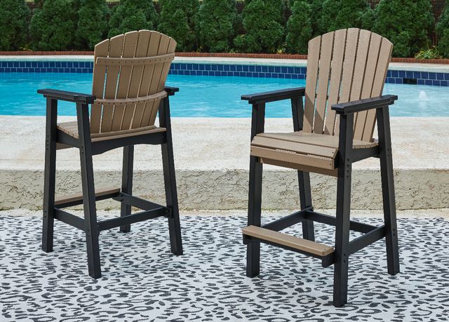 Signature Design by Ashley® Fairen Trail 2-Piece Black/Driftwood Polyethylene/Stainless Steel Outdoor Tall Barstool-1