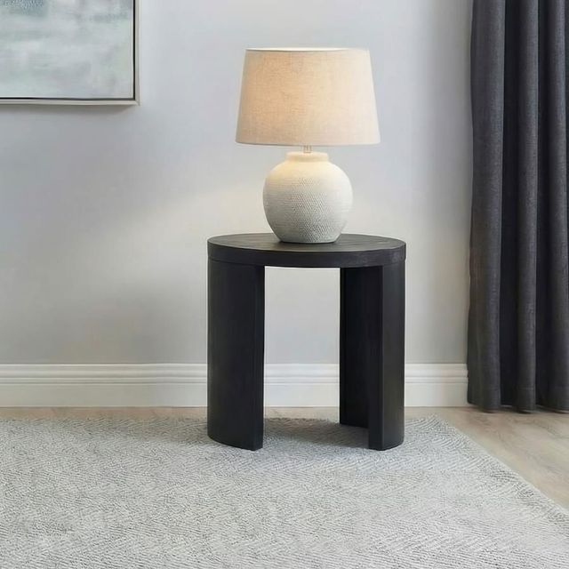 Coaster® Sweeney Chenille Black Round Wood Occasional Side End Table-1