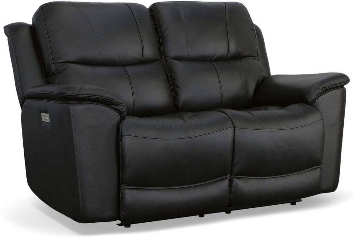 Flexsteel Cade Black Power Reclining Loveseat with Power Headrests and Lumbar Weathers