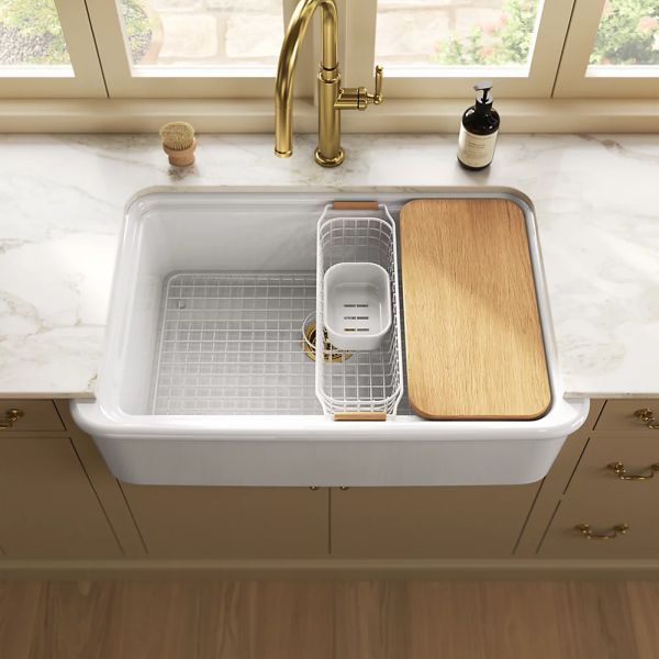 KOHLER® Audrine™ White 36" Undermount Single-Bowl Farmhouse Workstation Kitchen Sink-1
