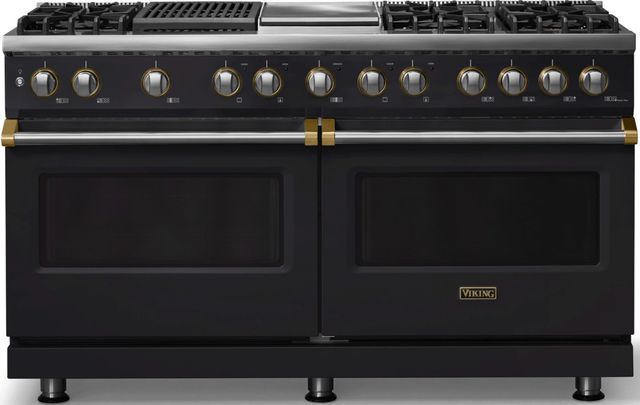 Viking® 5 Series 60" Onyx Pro Style Dual Fuel (LP) Range with Brushed Brass Trim-0