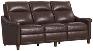 front left angled view of the Flexsteel® Elizabeth Brunette Leather Power Reclining Sofa with Power Headrest