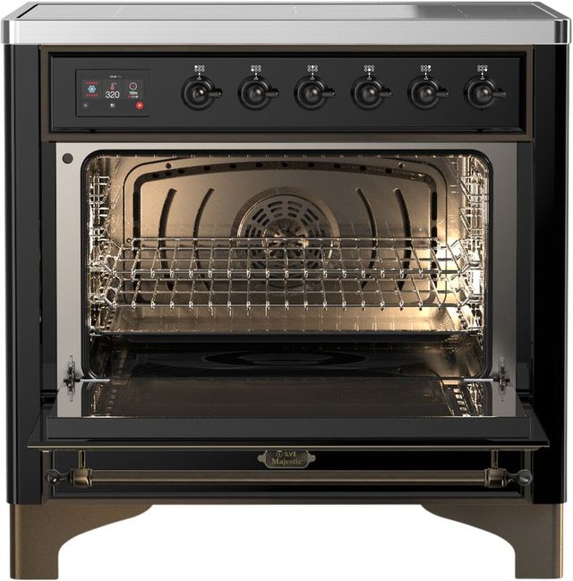 Ilve® Majestic III 36" Glossy Black Pro Style Induction Range with Triple Glass Door and Burnished Trim-1