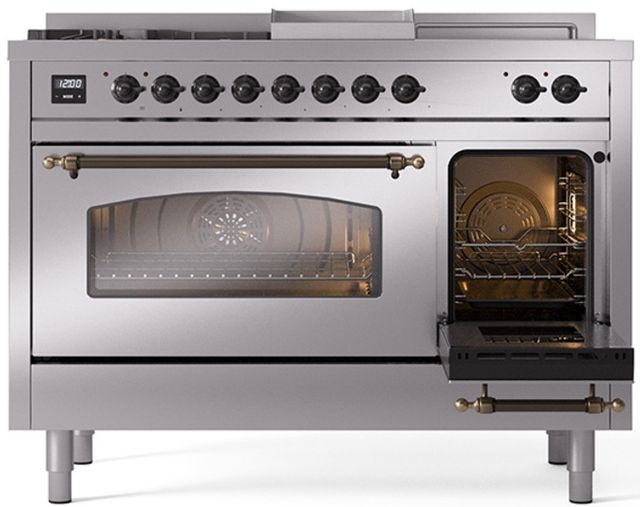 Ilve® Nostalgie II Series 48" Stainless Steel Pro Style Dual Fuel Range-3