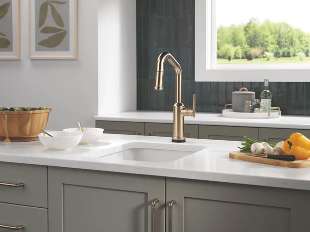 Delta Cordova™ Lumicoat® Champagne Bronze Touch2O® Bar / Prep Faucet with Touchless Technology-1