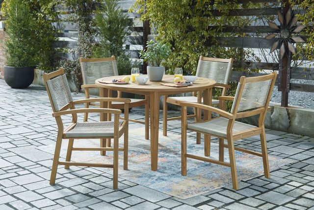 Signature Design by Ashley® Janiyah Light Brown Outdoor Round Dining Table-3