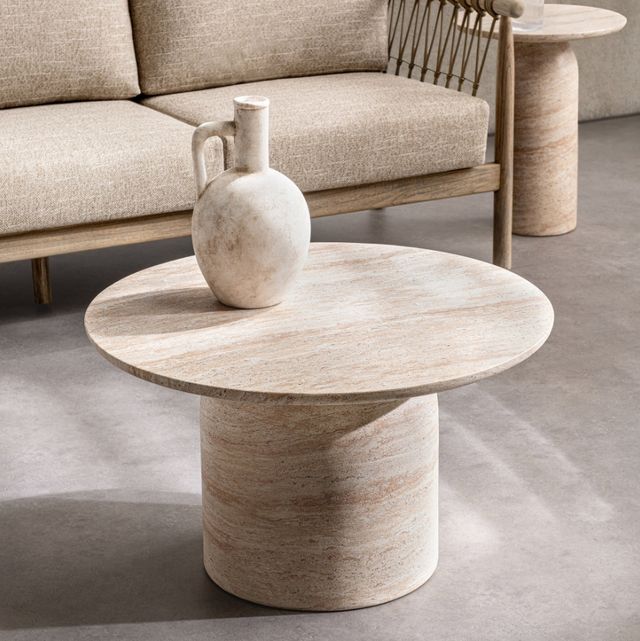 Classic Home Sana Beige Concrete Outdoor Round Coffee Table-1