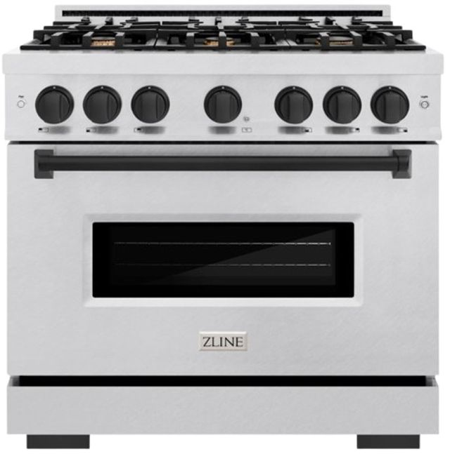ZLINE Classic Series Autograph Edition 36" Satin Stainless Steel Pro Style Dual Fuel Range with Matte Black Accents-0