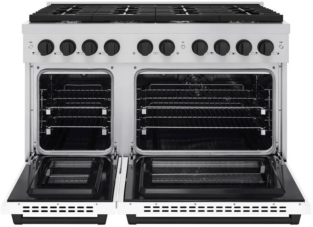 ZLINE Autograph Edition Paramount 48" Stainless Steel Pro Style Dual Fuel Range with White Matte Door and Matte Black Accents-1