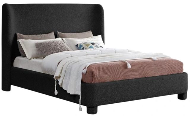 Meridian Furniture Penny Black Queen Boucle Fabric Upholstered Panel Bed-0