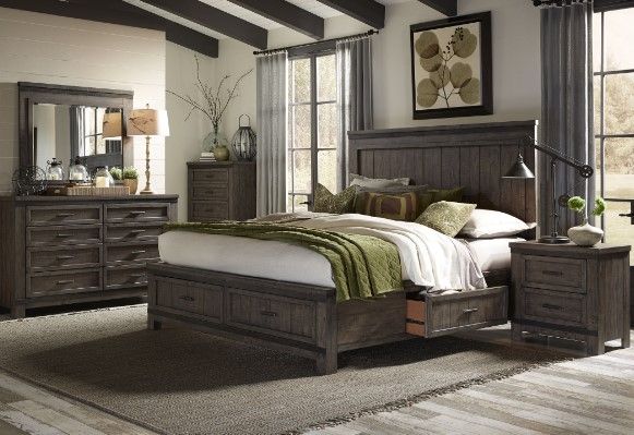 Liberty Furniture Thornwood Hills 5-Piece Rock Beaten Gray Queen Two-Sided Storage Bedroom Set-5