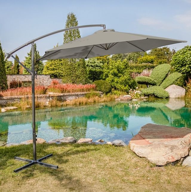 Furniture of America® Glam Graphite Polyester/Steel Outdoor Cantilever Umbrella with LED-1