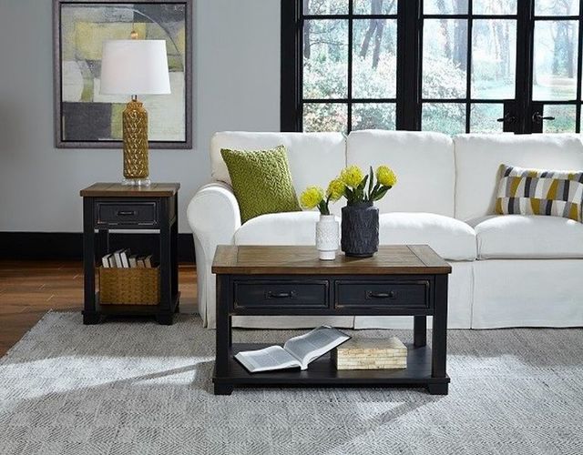 Null Furniture 2218 Pecan Cocktail Table with Black Base-1