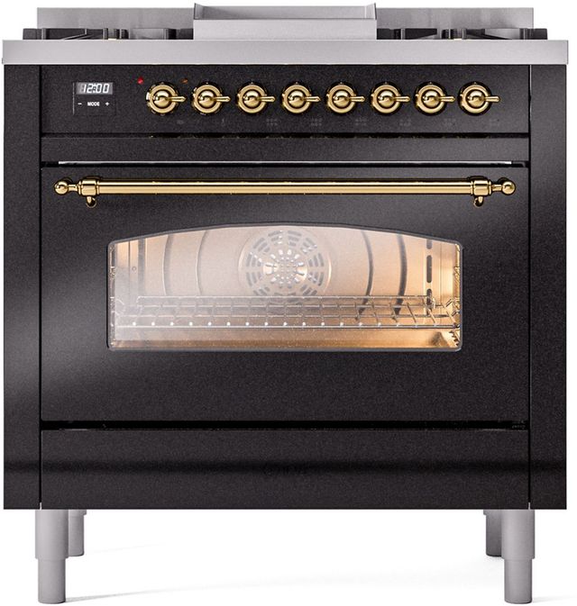 Ilve® Nostalgie II Series 36" Glossy Black Pro Style Dual Fuel Range-0