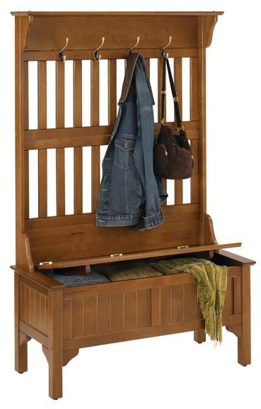 homestyles® General Line Warm Oak Hall Tree with Bench-1