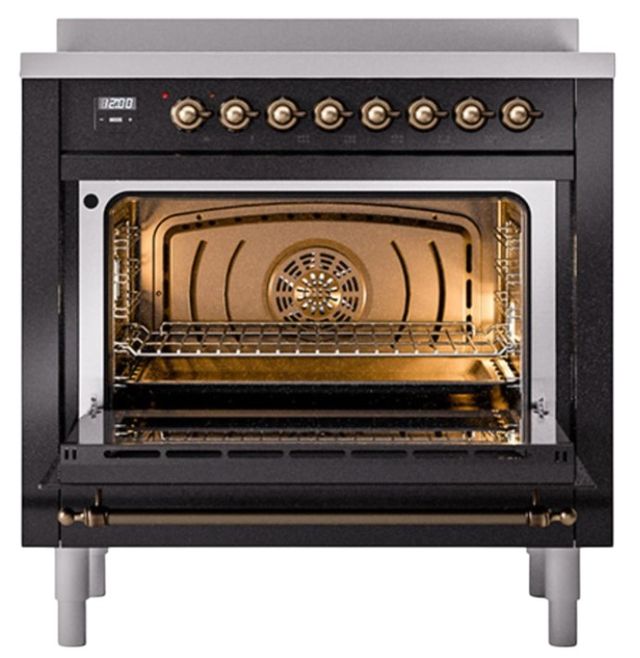 Ilve® Nostalgie II Noblesse 36'' Glossy Black Pro Style Induction Range with Burnished Trim-1