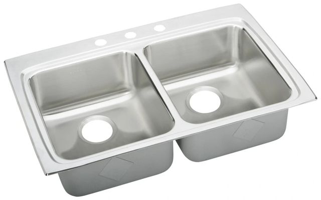 Elkay Lustertone® Classic Lustrous Satin Stainless Steel 33" x 22" x 5" MR2-Hole Equal Double Bowl Drop-in ADA Sink with Quick-Clip-0