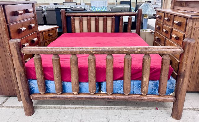 A&H Woodworking Queen Log Bed in Golden Oak