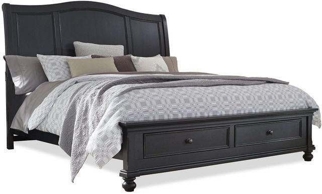 aspenhome® Oxford Rubbed Black Queen Sleigh Storage Bed-0