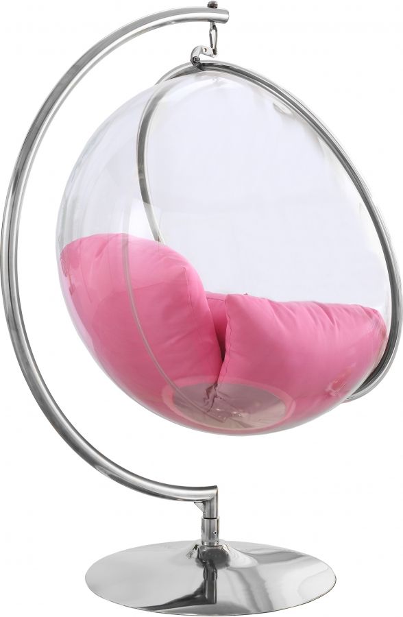 Meridian Furniture Luna Pink/Chrome Durable Fabric Acrylic Swing Chair-1