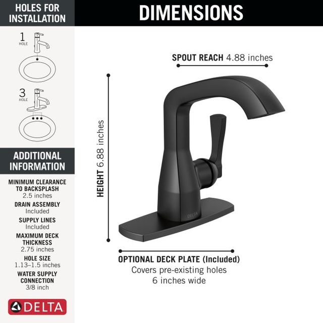 Delta Stryke® Matte Black Single Lever Handle Bathroom Faucet-4