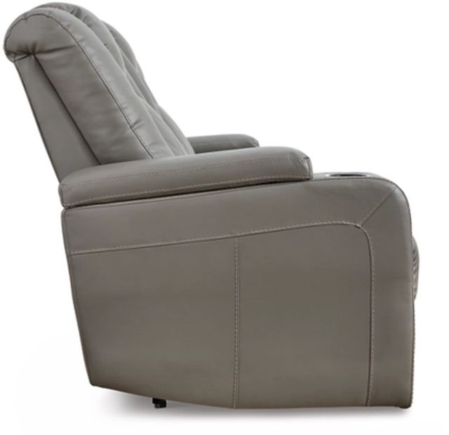 Signature Design by Ashley® Mancin Gray Reclining Sofa with Drop Down Table-3